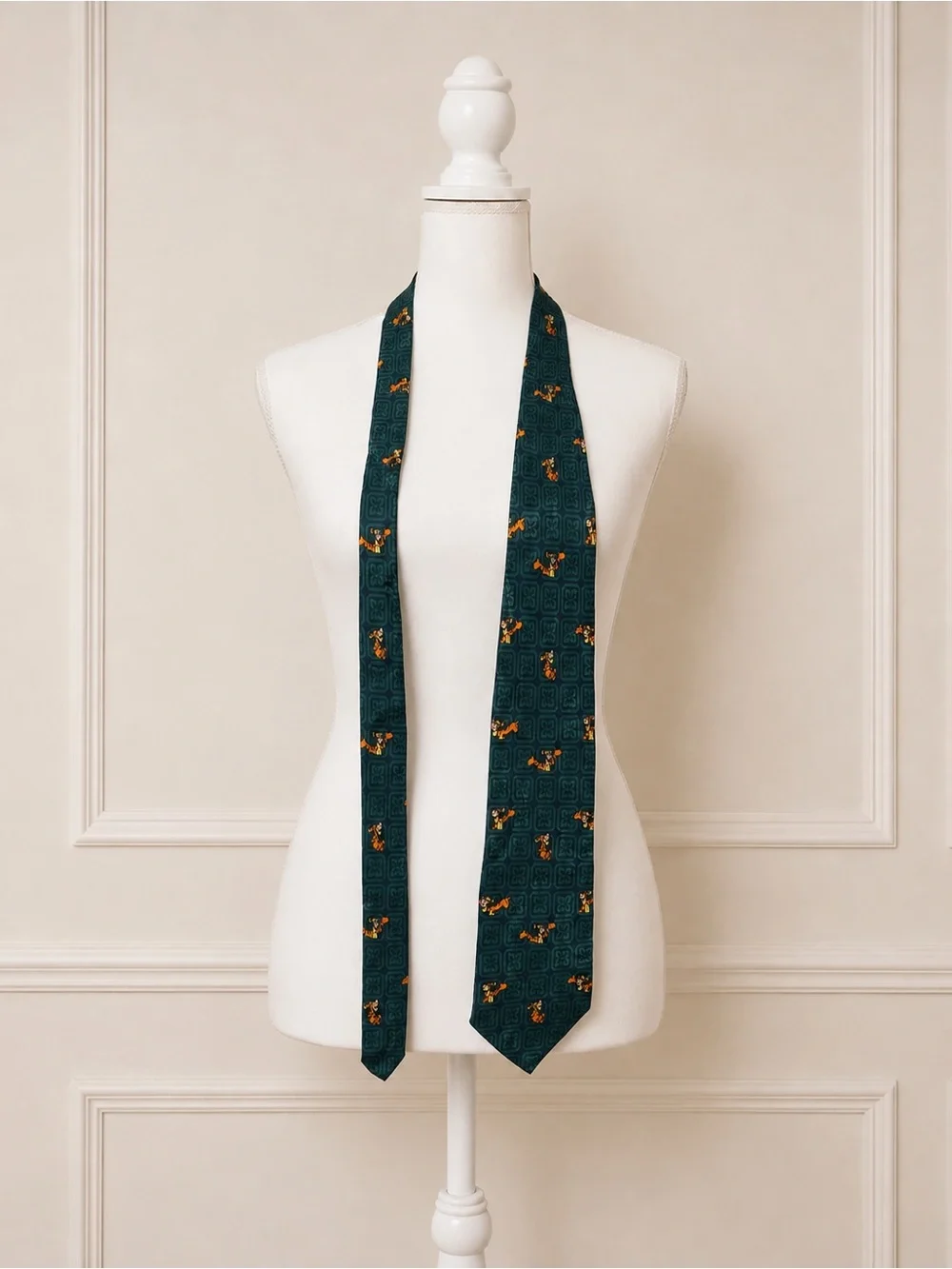 Vintage Disney TIGGER 100% SILK Novelty Tie Green Geometric 90s Nostalgia Whimsy